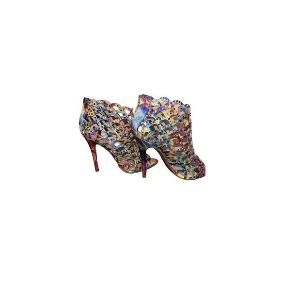 Zigi Cage Heels Ankle Boot Duran Pumps Size 6 Zip Stiletto Rainbow Watercolor - Picture 7 of 14